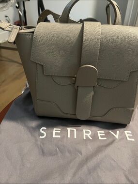 Senreve Taupe Leather Shoulder Bag - Structured Crossbody mini maestro